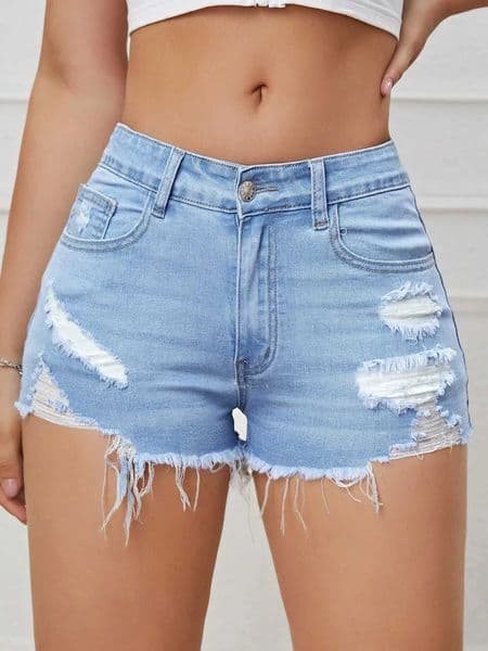 Ripped Raw Denim Shorts For Women Fashion A-line Hem Female Summer Hot Pants Streetwear Blue Clothing Skinny Sexy Retro Leisure X260520