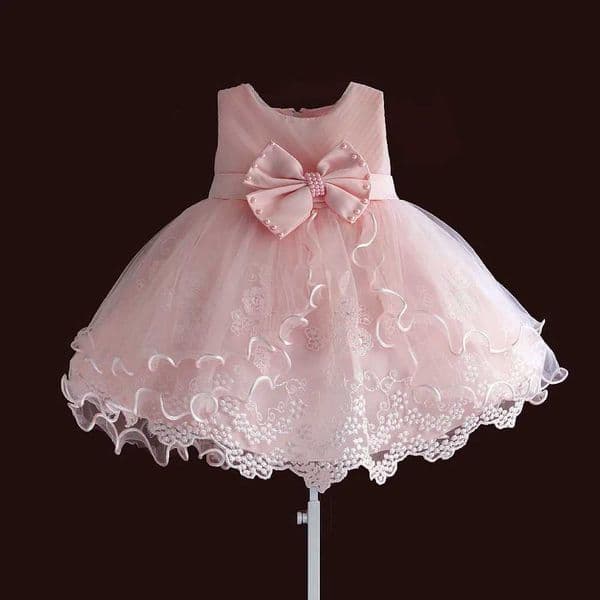 HETISO New Baby Girl Dresses Pink White Pearl Bow Party Pageant Ball Gown Little Kids Children Dress for Party Wedding 6M-4TZHR260520