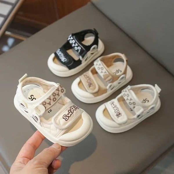 2025 Summer Children Simple Sandals for Girls Boys Fashion Korean Soft Sole Anti-kick Breathable Baby Learning Walking ShoesJ260520