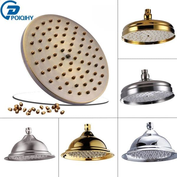 POIQIHY Brass Golden Rainfall Shower Head Shower Faucet Head Bathroom Replace Rain Showerhead Antique Brass Showerhead Accessory 260519