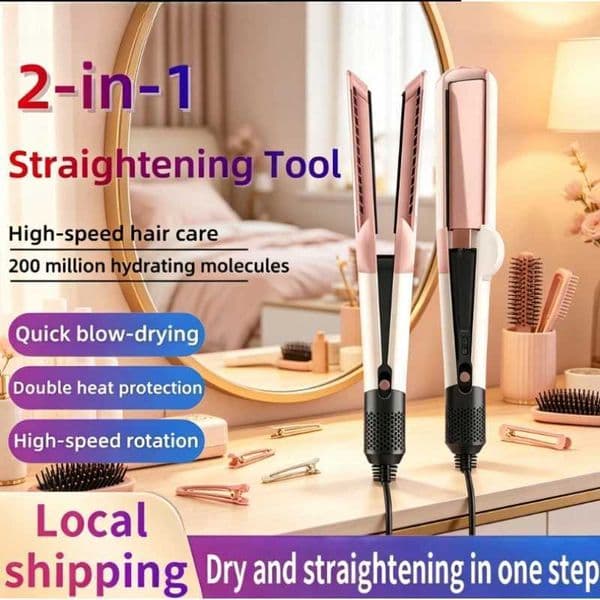 2026 NEW Dual Heat 2 in 1 Hair Dryer and Flat Iron Negative Ion Hair Styler for Quick Drying Straightening Travel Friendly Home T260520