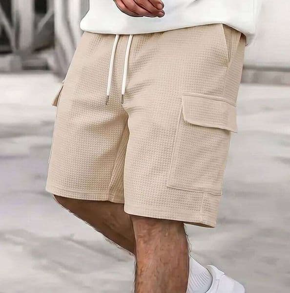 2026 Summer Men's Short - Textured Casual Shorts, Workwear Loose Pure Color Shorts with Drawstring Pockets, Trendy Pants 26W0520