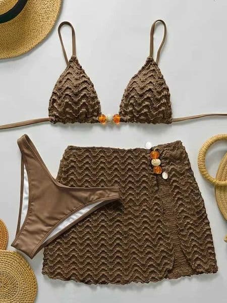 Vzvn Sexy Laced Up Vacation Bikinis Set Women Split Swimsuit Beach Bikini 2026 New All Season Backless Bikinis Skirt 3 Piece Set L260520