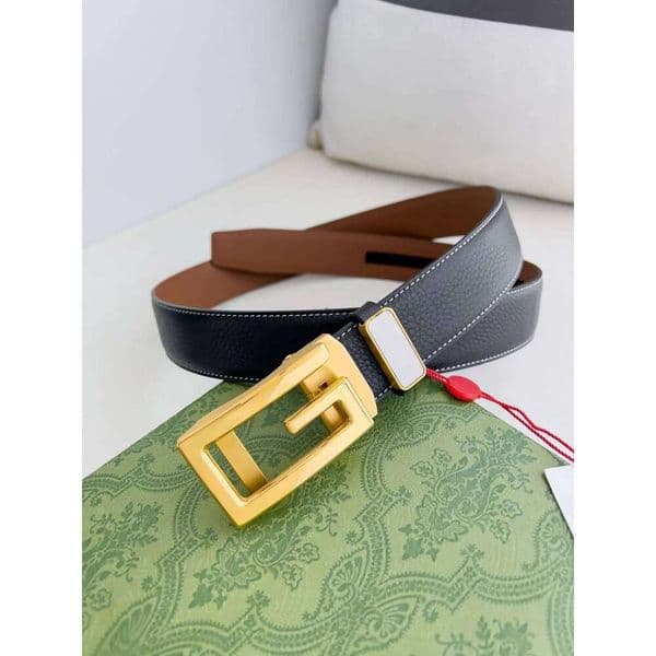 Classic Black Brown Reversible Gold Square Buckle Belt Men Waist Strap For Jeans Suits Daily Wear 26L0520