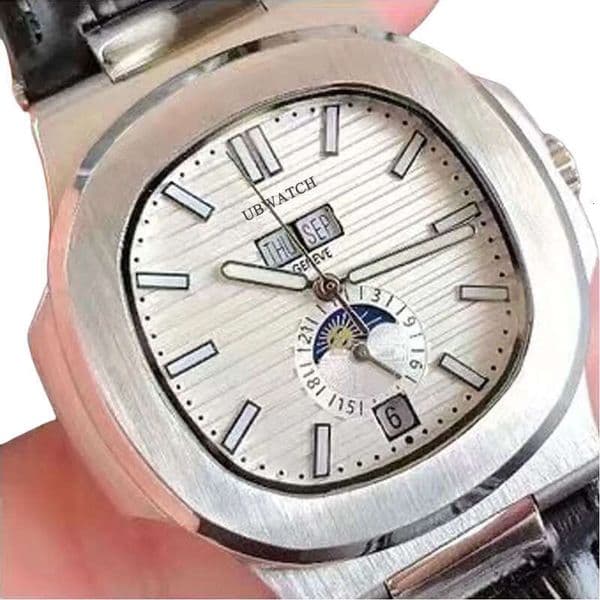 40MM P1 Unique Moon Phase Automatic Mechanical Mens Watches Glass Back Sapphire Wristwatches Outstanding Texture Man Watch