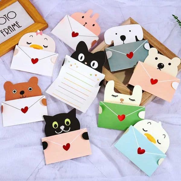 9pcs Cartoon Gift Card Folded Envelope Greeting Card Cute Animals Holiday es Postcards for Kids Birthday Baby Shower Decor L260520
