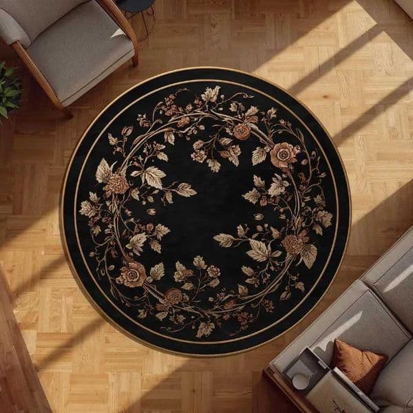 Vintage Floral Wreath Round Rug Luxury Victorian Botanical Decor Soft Non-Slip Floor Carpet Elegant Classic Home MatZHR260520
