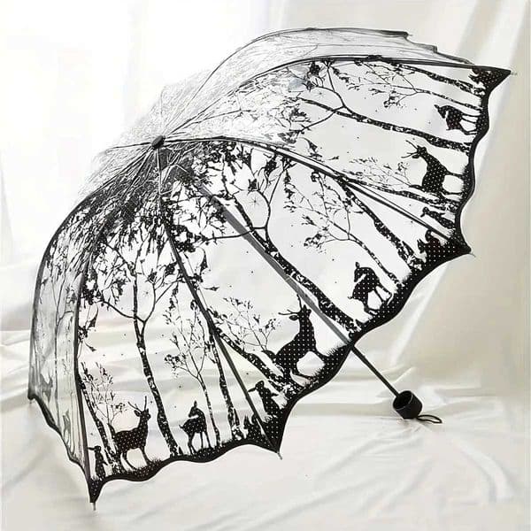 New Wave Edge Retro Transparent Umbrella PVC Three Folding Arch Butterfly Rose Umbrella C260520