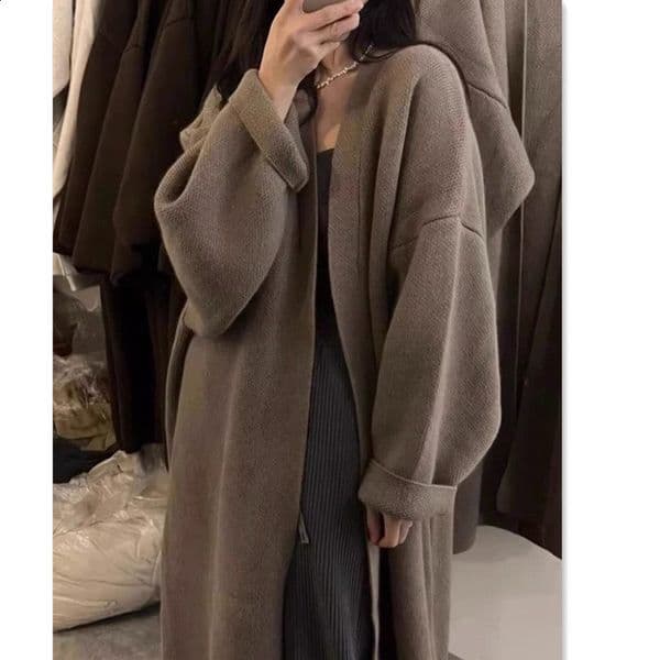 Winter Oversized Sweater Cardigan Female Loose Lace-Up Knit Long Sleeve High Waist Outwear Streetwear Women Knitwear Coat 241028