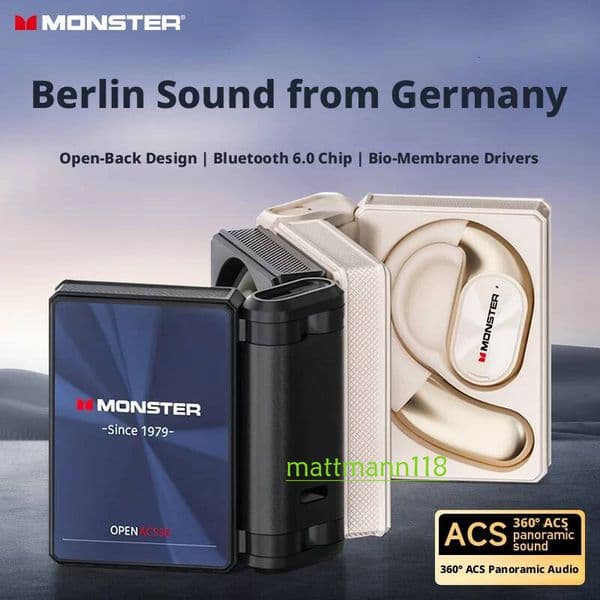 monster AC530 Open bi-folding wireless Bluetooth headset, perfect for sports and running enthusiasts