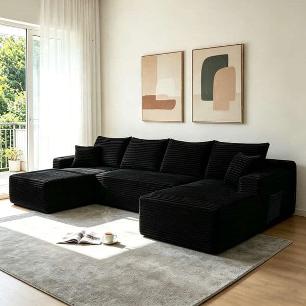 134" Cloud Sectional Sofa with U-Shape Chaise Side Pockets and Cup holder , Modern Modular Design, Deep Seating, Upholstered Couch for Living Room/Bedroom, No