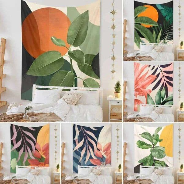 Tapestry Beach Bedroom Decor Background Leaves Sun Wall Hanging Tropical Plants Room 26W0519