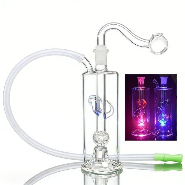 Glass Oil Burner Bubblers Bong Mini Water Pipes With 3 Change Color Led Light Glass Percolator Bubbler with smoking banger Bowl and Soft Silicone Mouthpiece
