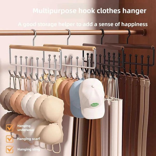Strap hanger Multi functional underwear vest storage artifact Home dormitory Solid wood hook Wave wardrobe Drying rack C260520