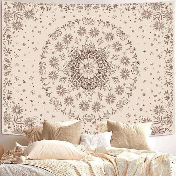 VIKAMA Bohemian Floral Mandala Bohemian-Style Flower Badge Tapestries, And Elegant Beige/Brown Fashion Decorations 26W0519