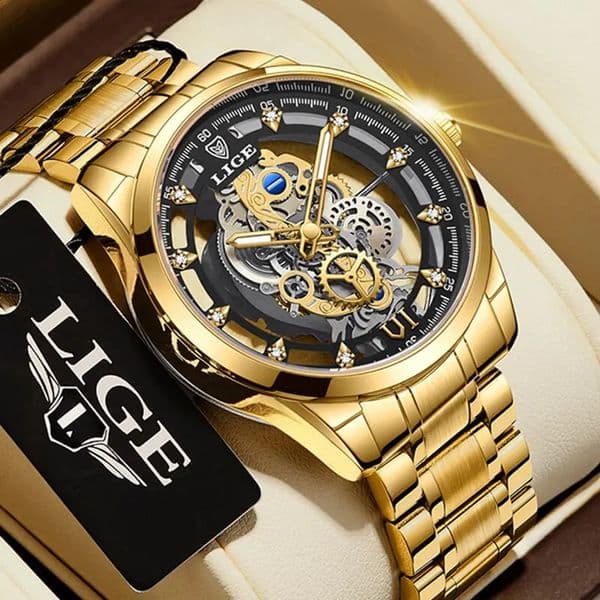 LIGE Men Watch Skeleton Quartz Wristwatch Gold Skeleton Retro Man Watch Top y Clock Mens Watches Reloj Hombre 260520