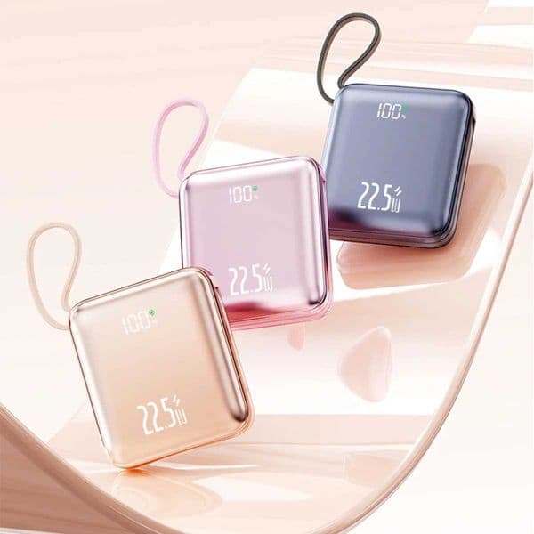 20000mAh Mini Cute Power Bank with Built-in Cable and 225W Fast Charging Battery Pack for IPhone Samsung T260520