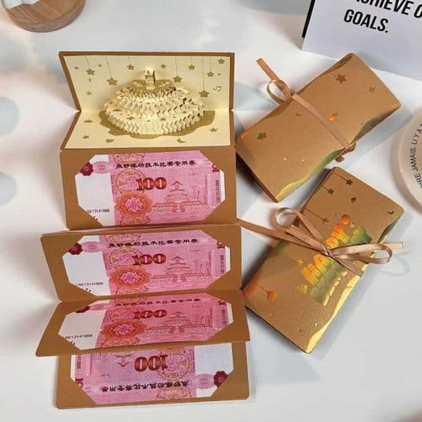3D -Up Birthday Red Envelope Greeting Card 6 Card Slots Foldable Musical Light Greeting Card Gold Red L26052011