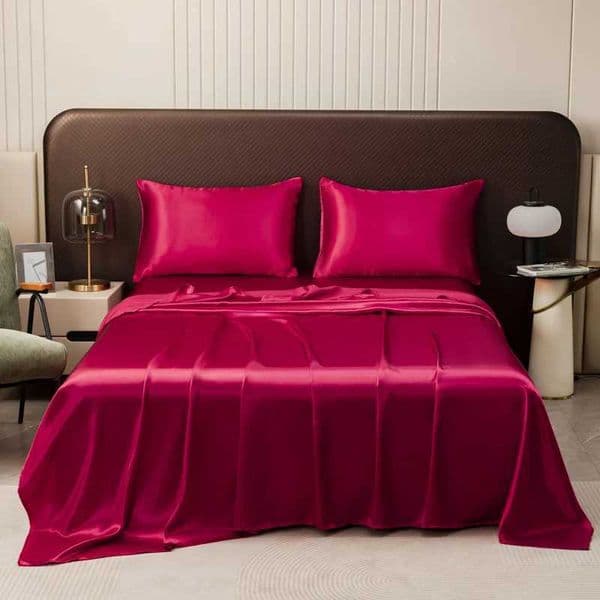 Satin Silk Bed Sheet with Pillowcase Twin/Full/Queen/King Top Sheets Solid Color Flat Bed Sheets Smooth Bed Sheet Sets T260520