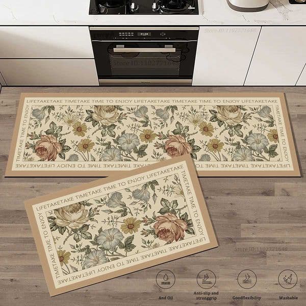 Flowers Pattern Kitchen Extra Thick Absorbent Rug Bathroom Entrance Non-Slip Doormat Carpet Large Anti Fatigue Mat Long Rugs L260519