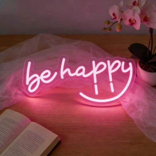 Be Happy Smile Neon Sign LED Night Light USB Rechargeable Aesthetic Mood Lamp for Bedroom Living Room Home Decor Gift H260520