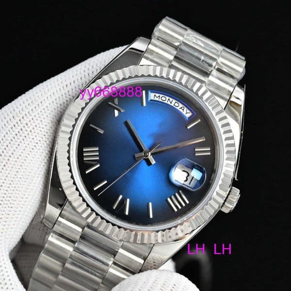 Mens Watch Better Mens Day Date 40mm 228239 Fluted Bezel Blue Roman Dial President Power Reserve CAL 3255 Movement Mechanical Automatic Mens Wristwatches Handly26