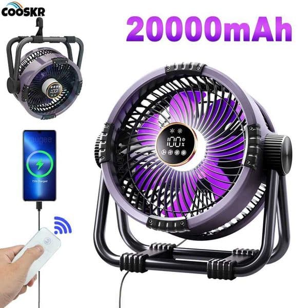Camping Fan 20000mAh Rechargeable Portable Fan Wireless Tent Ceiling Fan Air Circulators Outdoor Camping Fan with Light and Hook T260520