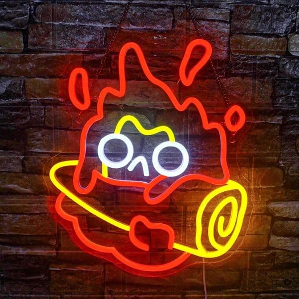 Kawaii Cute Flame Neon Sign Holding Scroll Log LED Light for Home Bar Pub Wall Decor Retro Cartoon Ambient Glow Lighting Gift H260520