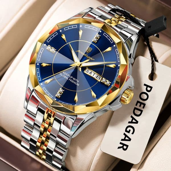 POEDAGAR y Fashion Man Clock Top Business Waterproof Luminous Date Week Mens Watches Quartz Stainless Steel Men Wristwatch 260520