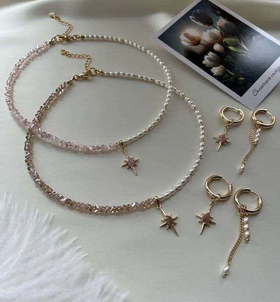 Design Exaggerated Irregular Imitate Pearl Chain With pink Crystal Heart Pendant Necklace for Women Valentine's Gift J260520