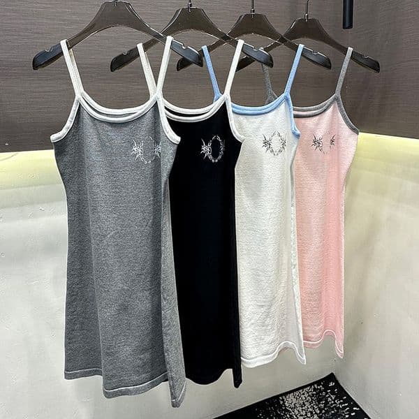 Women Brand Long Camisoles Designer Sexy Slim Fit Knitted Tank Tops Summer Y2K Stretchy Spaghetti Strap Vest