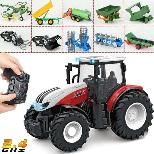 1/24 2.4G RC Farmer Car Toys Set for Children Remote Control Tractor Trailer with Lights Electric Farm Vehicle Truck Kids Gifts 26Y0520
