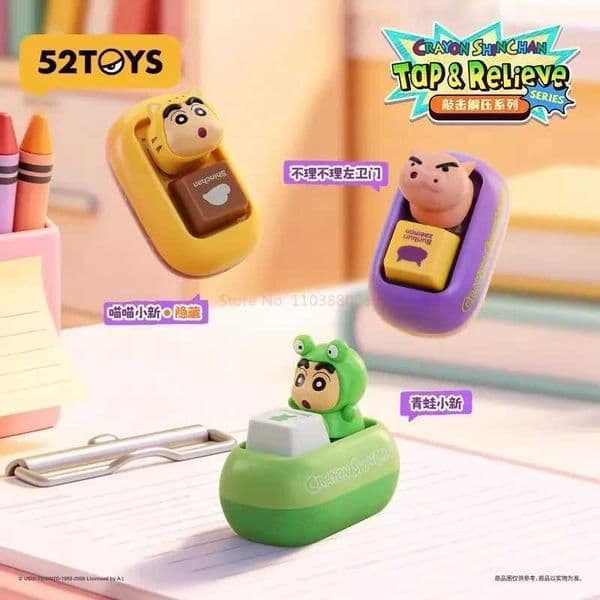 52TOYS Authentic Crayon Shinchan Keycap Blind Box Tap Relieve Stress Relief Toy Trendy Figure Desk Decor Gift cross axis Z260520