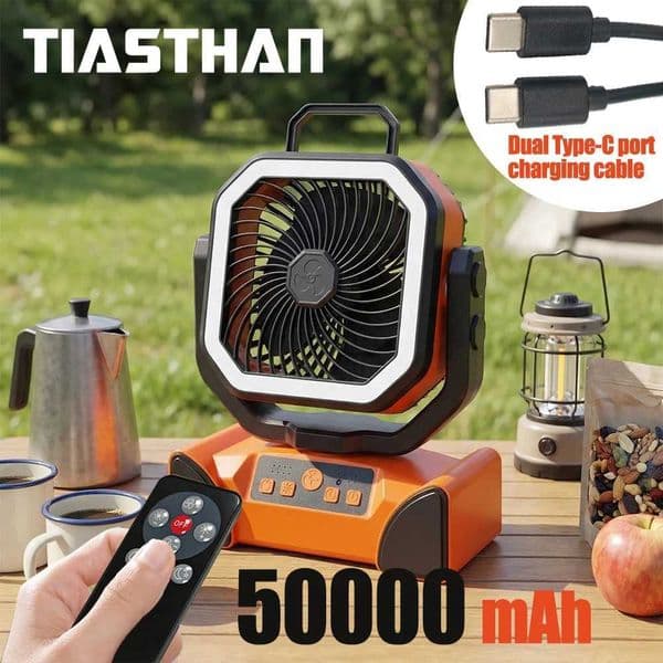 50000mAh Rechargeable Camping Fan with LED Light Remote Control Outdoor Hanging Fan for Tent Fishing Hurricane - 100H Runtime T260520