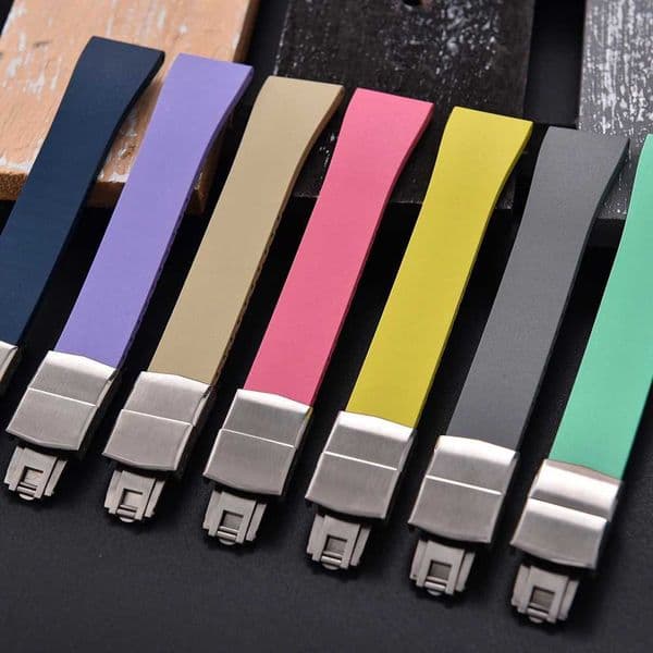 New CTS FKM Rubber Watch Strap 16mm 18mm 19mm 20mm 21mm 22mm FKM CTS Watchband Quick Release Butterfly Silver Buckle Cut-To-Size L260520