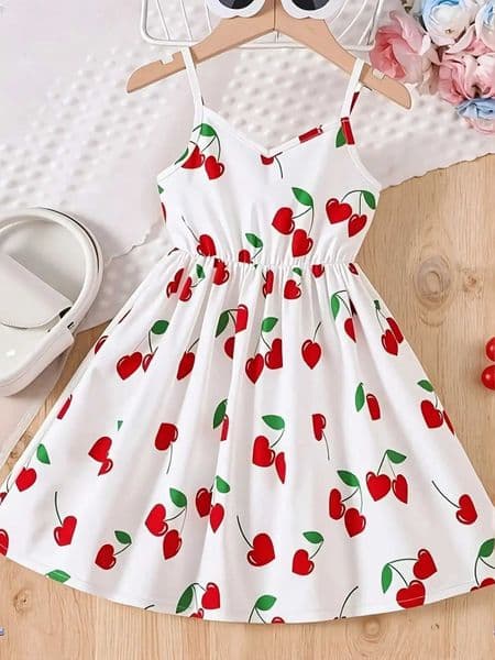 1pc spring and summer casual sleeveless cherry blossom print dress popular style suitable for daily travelT260520