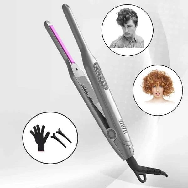 Mini Hair Straightener Comb Pencil Hair Curler two in one Ceramic Thinnest Narrow Flat Iron with LED Display for Short Hair T260520