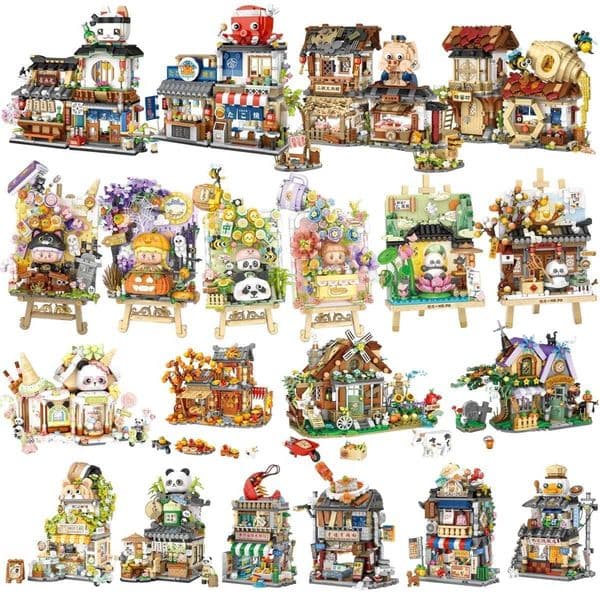 Street View House Building Blocks Izakaya Shaved Ice Shop Takoyaki Shop Coffee Shop Panda Tea House childrens giftL260520U9DX