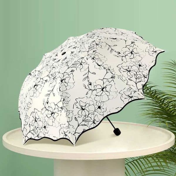 Rain Sunshine Dual-purpose Umbrella Anti UV Black Coating Hibiscus Flower Folding Umbrella New Fashion WaveEdge SunshadeUmbrella C260520