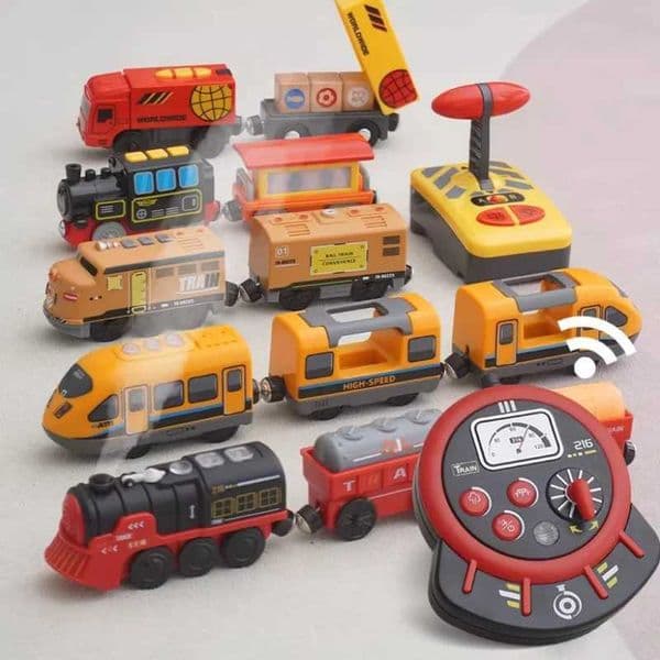 wooden Remote Control Magnetic Electric RC Train Compatible Toy Car Wooden Track Childrens Train Car Track Toys for KidsZHR260520