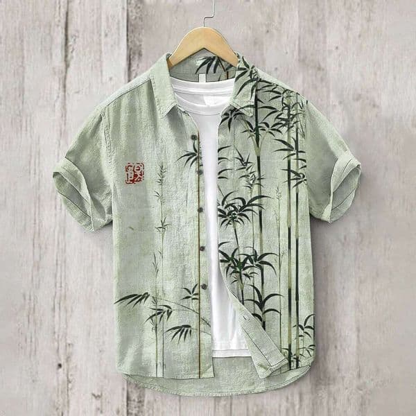 2025 new short sleeved printed Hawaiian top casual and comfortable men's shirt linen W260520