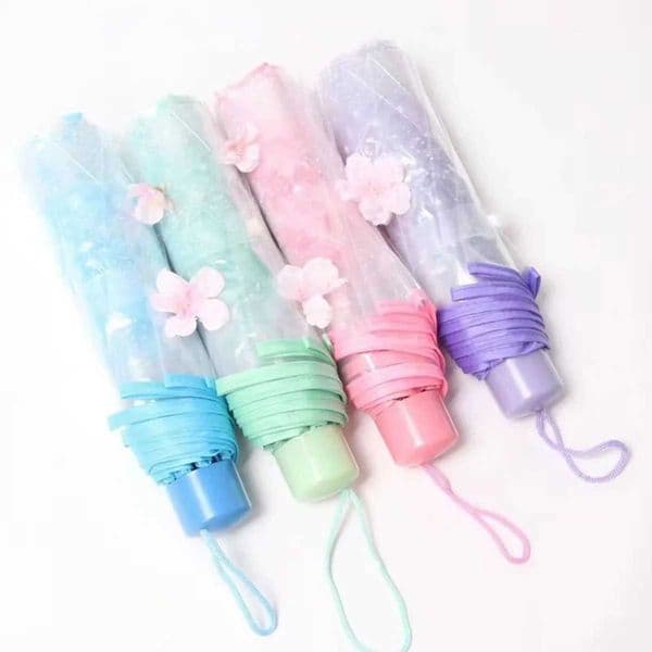 1pc Transparent umbrella windproof and rainproof cherry blossom girl umbrella PVC portable cute flower home rain gear C260520
