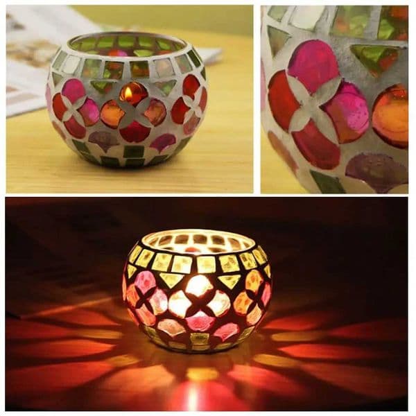 Moroccan Mosaic Glass Votive Candle Holder Tea Light Candelabra Candlestick Home Decor Tabletop Centerpiece T260520