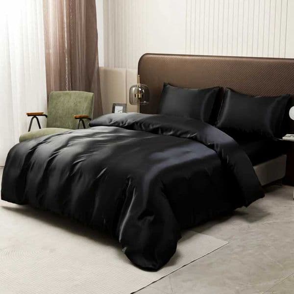 Black Ice Silk Bedding Set Satin Silky Duvet Cover Set With Pillowcase Home Textiles Solid Color Bed Cover Sets T260520