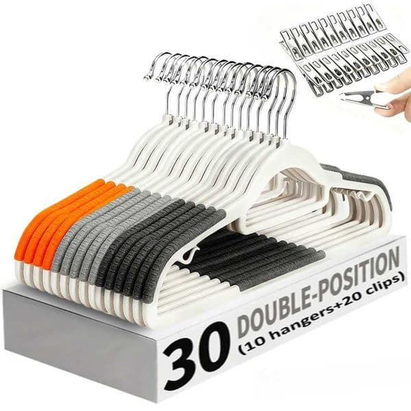 30pack 10 Velvet Hangers and 20 Clips Heavy-duty Anti Slip Hanger for Wardrobe OrganizationVarious Color of Household Hanger C260520