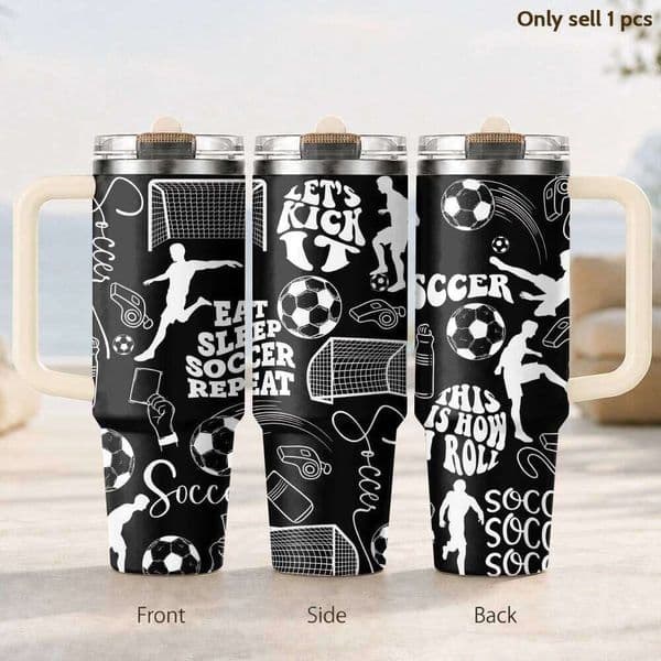 Black Football sport design Flasks 40oz 3rd Gen Vacuum Insulated Stainless Steel Tumbler Cup with Handle Straw Lid Gifts 26L0520