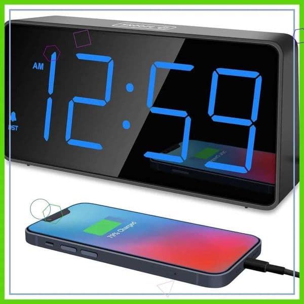Large LED Digital Alarm Clock with USB Charger Loud Alarm for Heavy Sleepers Battery Backup Plug in for Bedroom C260520