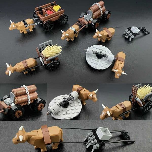 MOC Medieval Farm Cattle Horse CarriageBuilding Blocks Knights Transport Cattle Bricks Model Minifigure Accessories ToyL2605207IOI