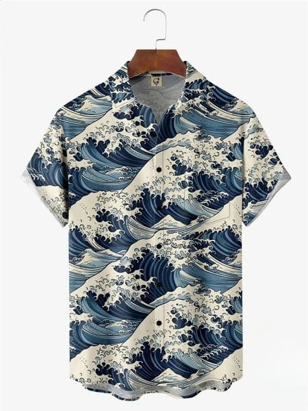 Hawaiian Shirts for Mens Short Sleeve Tops Japanese Style 3D Print Ukiyoe Wave Graphic Clothes Summer Streetwear Male 260516