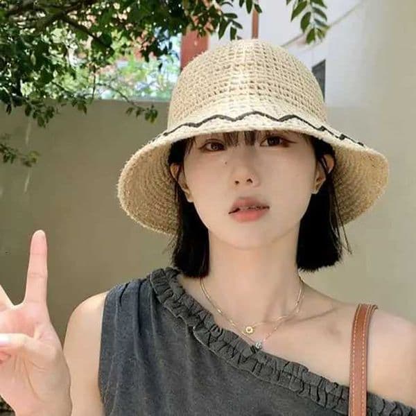 Summer Sun Protection Hat Beach Straw Fishermans Hat Vintage Casual Versatile Holiday Bucket Hat Breathable Flower M260520